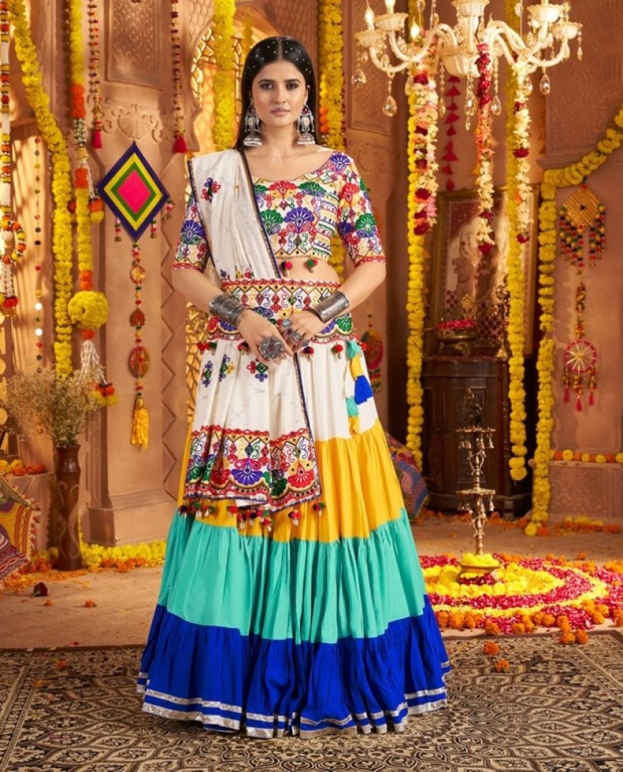 11021 - Impressive Multi-Color Viscose Rayon Mirror Work Lehenga Choli